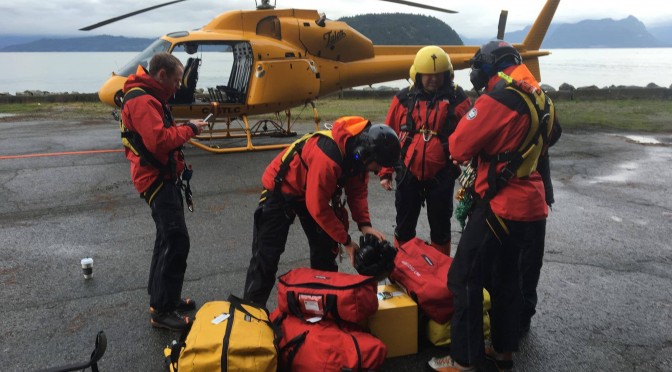 Members of North Shore Rescue stage out of Sunset Marina, north of Horseshoe Bay, awaiting a break in the weather on Saturday to search for a missing snowboarder near Cypress Mountain Ski Area. (photo: North Shore Rescue)