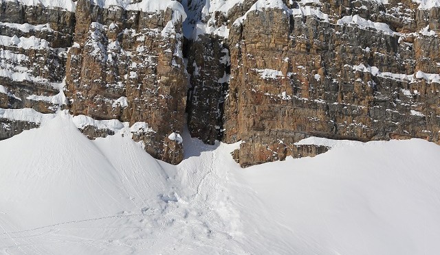 Ernesto Rodriguez Becerra, of Jackson, Wyo., died at Grand Targhee Resort on Sunday when he fell through the cornice near the top of this photo and was swept over a cliff by an avalanche. His body was located near where the skier is standing in this photo. (photo: Bridger-Teton Avalanche Center)