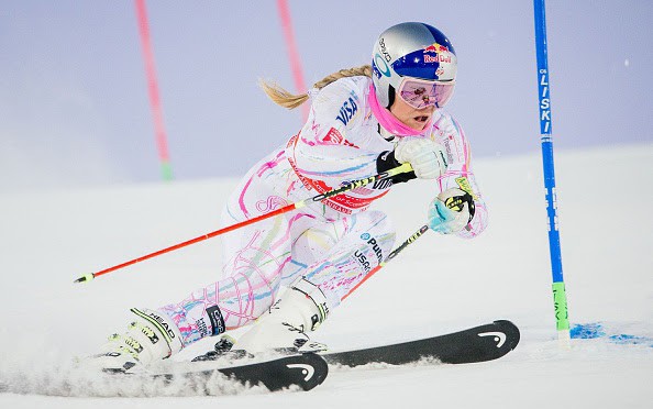 Lindsey Vonn competes at the FIS Ski World Cup city event in Stockholm on Tuesday night. (photo: Getty Images/AFP-Jonathan Nackstrand)