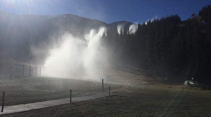 A-Basin snowmakers fire up the snow guns this morning to test the system. (photo: Arapahoe Basin)