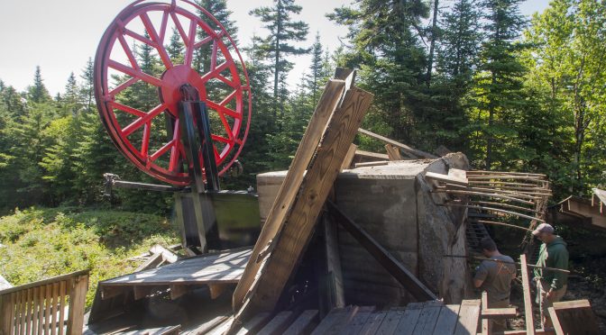 Workers inspect the site of Sunday River's Spruce Peak lift failure in July. (photo: Sunday River Resort)