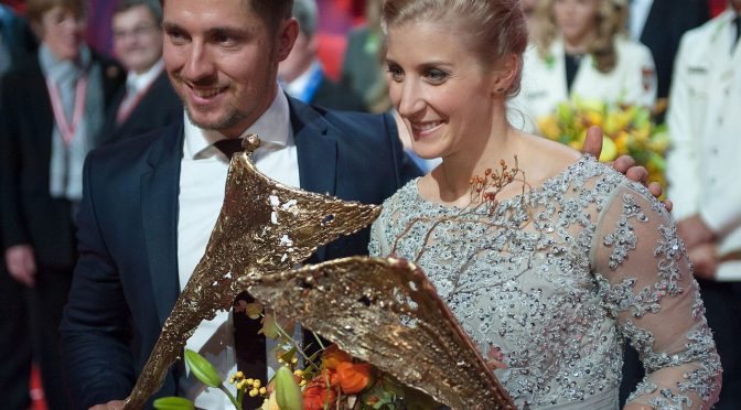 Eva-Marie Brem is awarded Austria's Sportswoman of the Year on Oct. 27 in Vienna, alongside ski racer Marcel Hirscher. (photo: Manfred Werner)