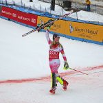 Mikaela Shiffrin celebrates victory in Killington last winter. (FTO photo: Martin Griff)