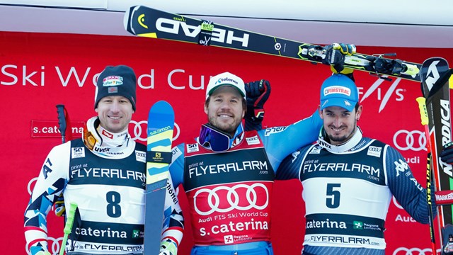 Tuesday's Super G podium in Santa Caterina, Italy. (photo: FIS/Agence Zoom)