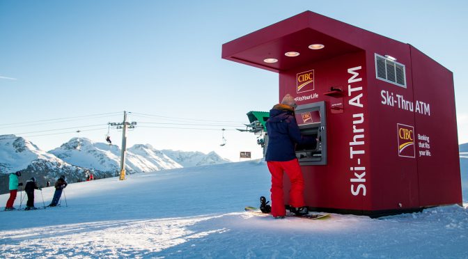 CIBC takes banking to new heights with Canadas first ski-thru ATM at the top of Whistler Mountain at Whistler Blackcomb Ski Resort. (photo: CNW Group/CIBC)