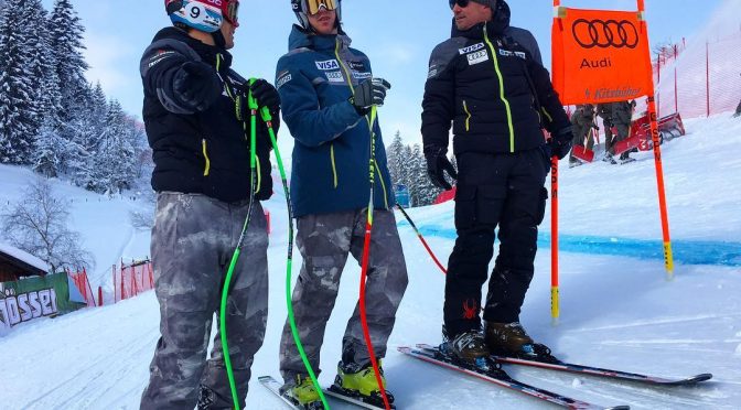Steven Nyman and Bryce Bennett get their first look this week at the famed Streif downhill track in Kitzbuehel, Austria. (photo: Instagram/US Ski Team)