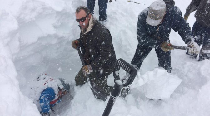 Rescuers locate a backcountry skier beneath four feet of avalanche debris south of Silverton, Colo. on Monday. (photo: Facebook/Sallie Barney)