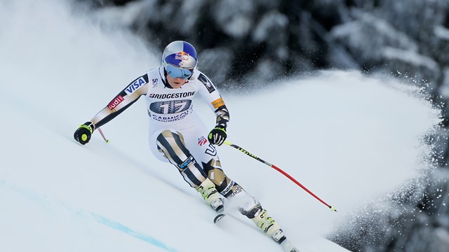 Lindsey Vonn, of Vail, Colo., skis to her 77th World Cup victory on Saturday in Garmisch-Partenkirchen, Germany. (photo: FIS/Agence Zoom)
