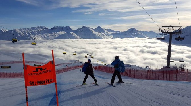 A thick layer of fog blankets the valley in St. Moritz, Switzerland on Thursday morning. (photo: FIS)