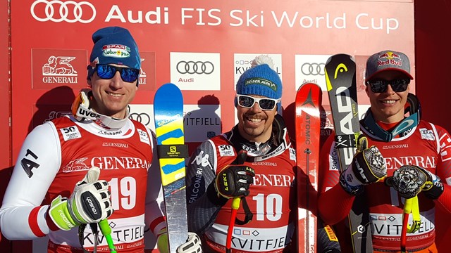 Sunday's World Cup super G podium in Kvitfjell, Norway. (photo: FIS/Agence Zoom)