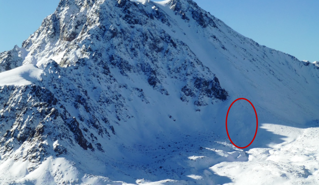 Saturday's avalanche occurred in a wind-loaded zone low on Imp Peak (10,100') in Montana's Madison Range. (photo: Gallatin National Forest Avalanche Center)