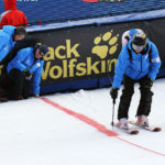 Course workers paint a red line in the snow in the finish area before the first run at the women’s Audi FIS Ski World Cup giant slalom race at Killington in Vermont on Saturday, November 25, 2017. (FTO photo: Martin Griff)