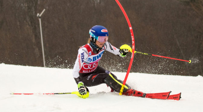 Colorado's Mikaela Shiffrin skis to a win in Sunday's World Cup slalom in Killington, Vt. (photo: USSA/Reese Brown)